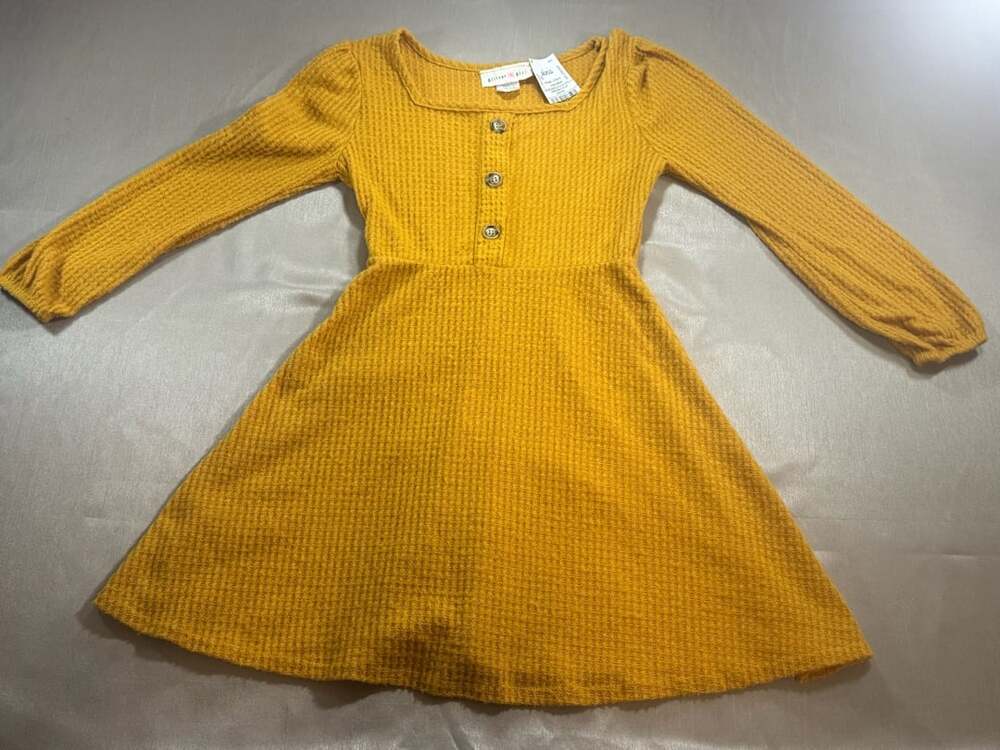 NWT Glitter Girl Mustard Yellow Waffle Knit Dress Girls Size 10